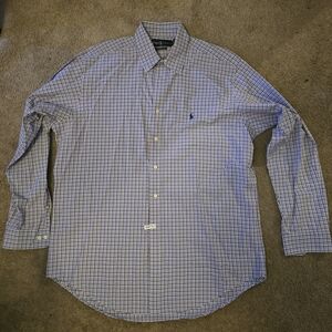 Ralph Lauren Men's Blue and White Plaid Shirt